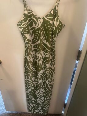 Rachel Zoe Tropical Palm Leaf Print Slip Maxi Dress XL Adjustable Strap NWOT